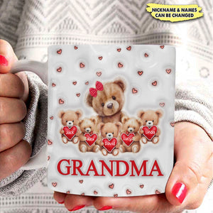 Bear Hug Heart Grandma 3D Inflated Effect-Personalized Mug-Gift For Grandma And Mom