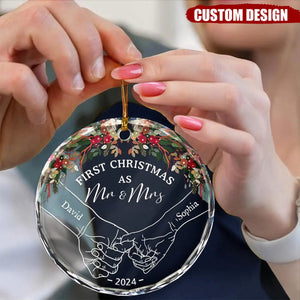 2024 New Release - Holding Hands First Christmas Couple - Personalized Circle Glass Ornament