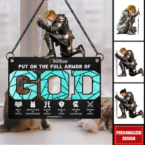 Personalized Warrior of God Put On The Full Armor Of God Ephesians 6-10 Hanging Suncatcher Ornament