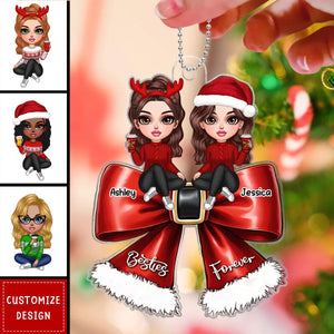 Christmas Red Coquette Bow Best Friends Personalized Acrylic Ornament  - 2024 New Release