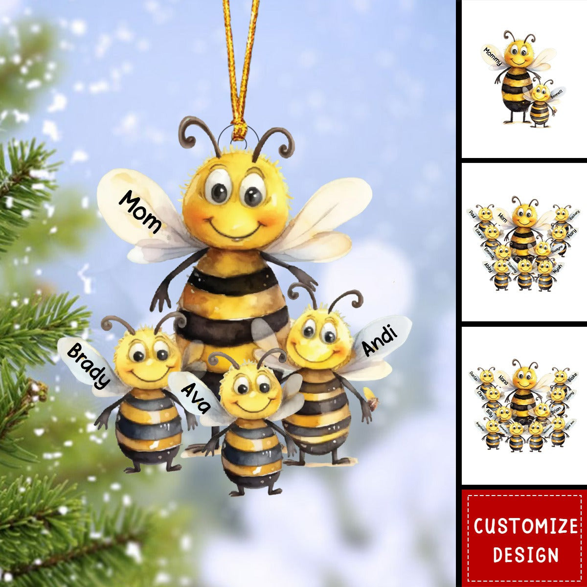 Personalized Nana/Mama Bee With Little Kids Christmas Ornament - Gift For Mom, Grandma - 2024 New Release