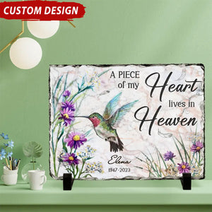 A Piece Of My Heart Lives In Heaven - Personalized Rectangle Stone With Stand - Memorial Gift Idea For Family Member