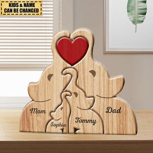 Love Elephant Family - Gift For Mother, Father, Family - Personalized Wooden Puzzle