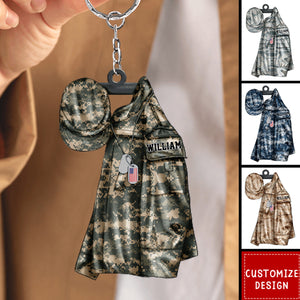 America Air Force,Army,Marine,Navy Uniform - Personalized Keychain