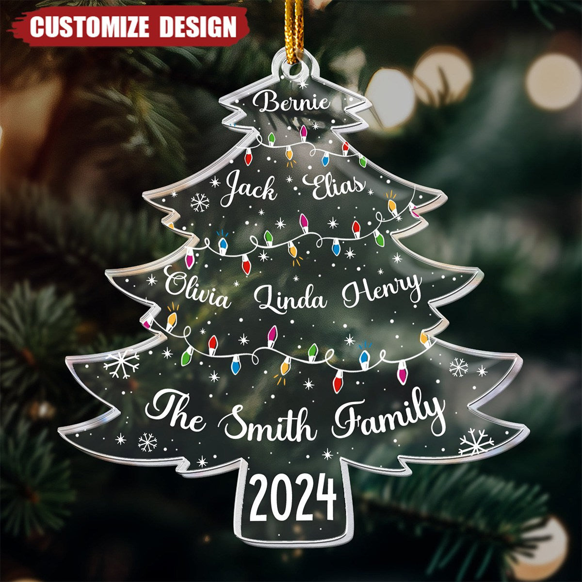 Christmas Tree With Family Names And Led Lights - Personalized Acrylic Ornament - 2024 New Release