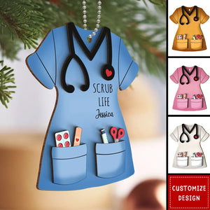 Nurse Scrub Life Personalized 2-Layer Wooden Ornament, Medical Christmas Ornament Gift For Nurses