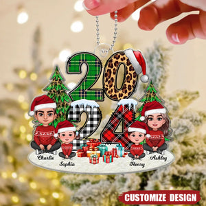 Christmas Family Sitting 2024 Stacked Pattern Personalized Acrylic Ornament