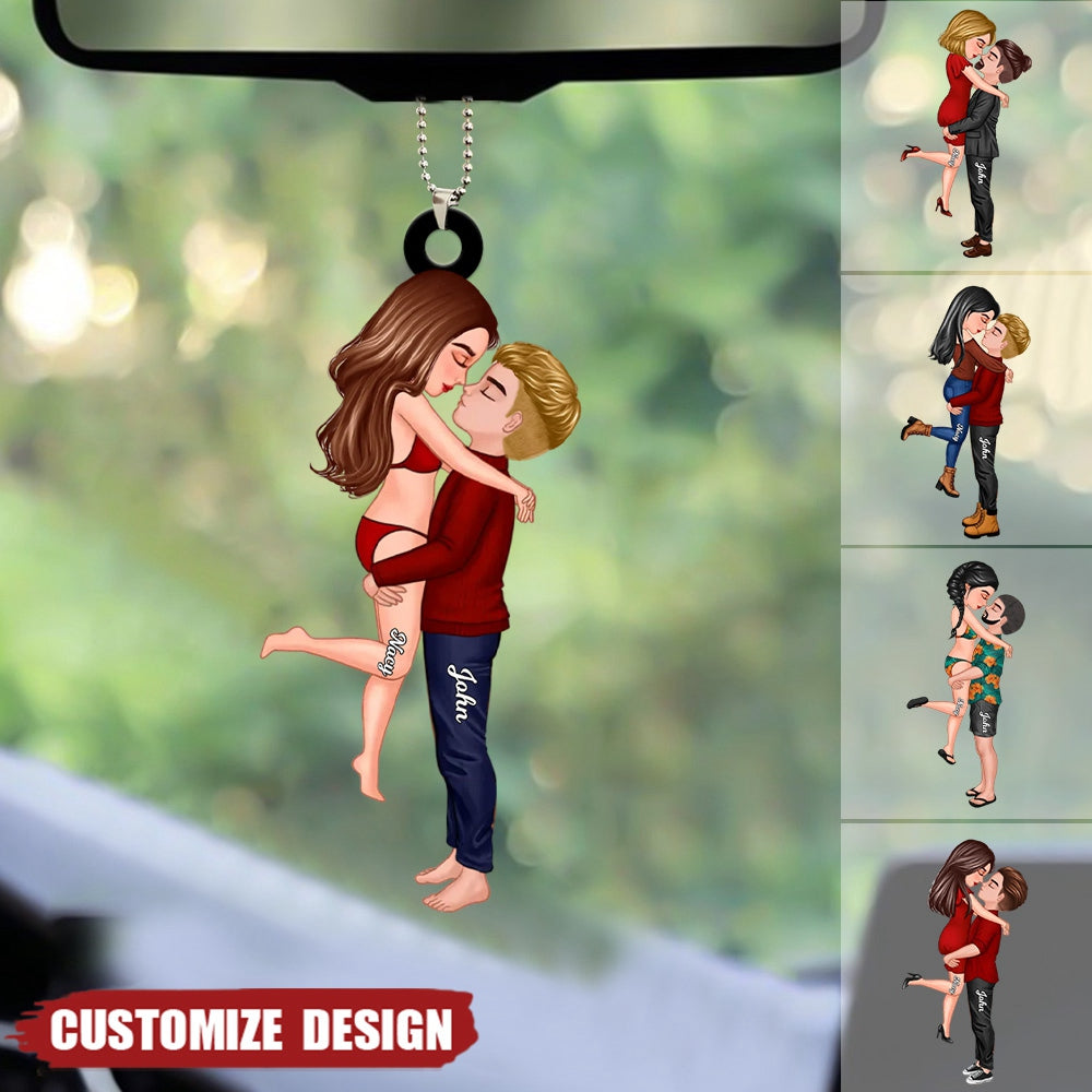 New Release - Personalized Doll Couple Kissing Hugging Car Ornament - Gift For Couple