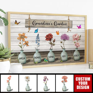 Grandma‘s Garden Birth Month Flowers Pots Personalized Poster, Mother's Day Gift For Grandma, Mom, Auntie