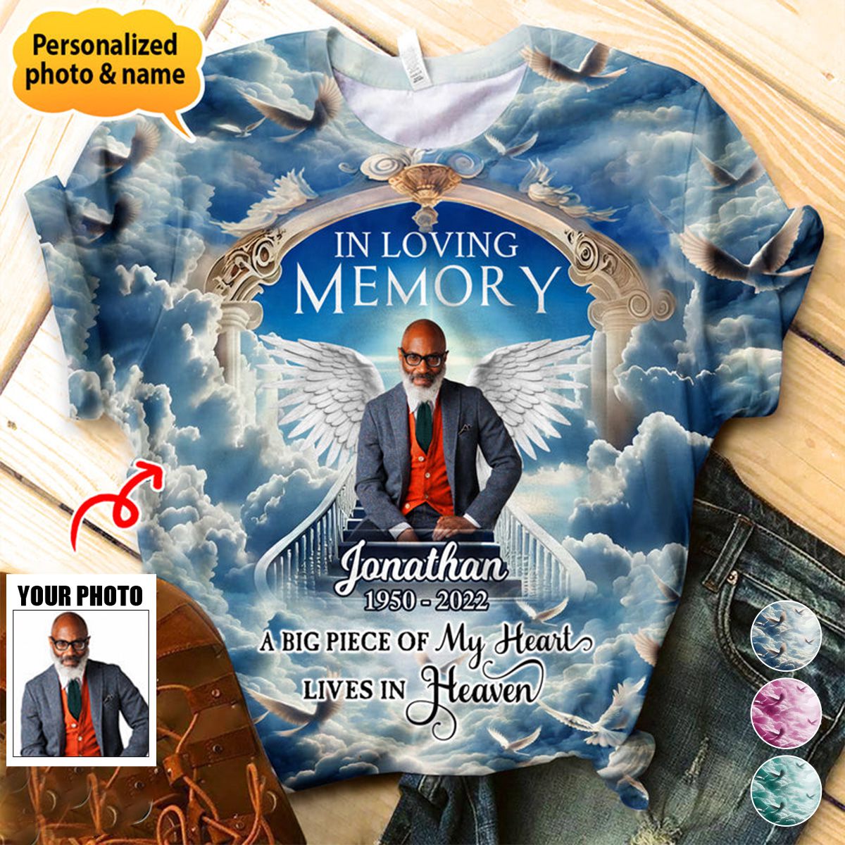 Memorial Custom Photo Angel Wings In Heaven 3D T-shirt