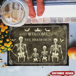 Personalized Skeleton Family Doormat -  Halloween Gift For Family