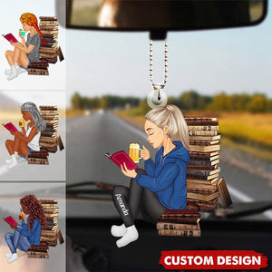 Just A Girl Who Loves Books - Reading Girl - Personalized Acrylic Car Ornament - Gift For Book Lovers