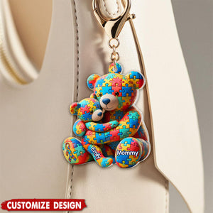 Personalized Gifts For Autism Keychain Bear Mother and Kid