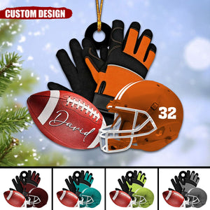 Personalized American Football Helmet With Gloves Christmas Ornament, Gifts For Football Players-2024 New Release