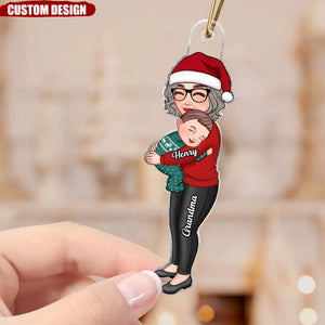 Grandma & Grandkid Hugging Christmas Gift For Granddaughter Grandson Personalized Acrylic Ornament - 2024 New Release