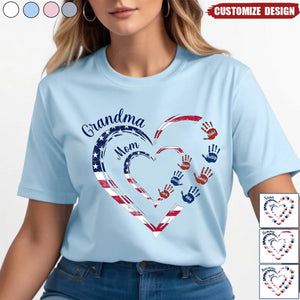 4th Of July Grandma Mom Heart Handprint Kids Personalized Shirt