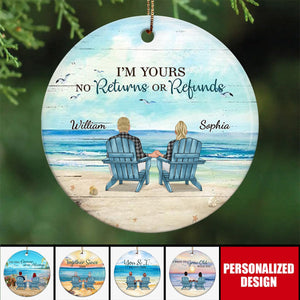 2024 New Release Couple Beach Landscape Retro-Personalized Circle Ornament-Anniversary Gift For Couple, Husband, Wife