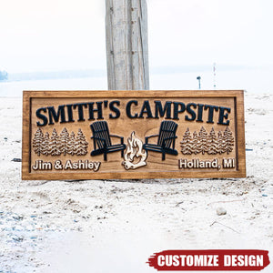 Personalized Campsite 2-Layer Wood Sign