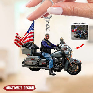 Personalized Biker/Motocross Racer/Couple Upload Photo Acrylic Keychain