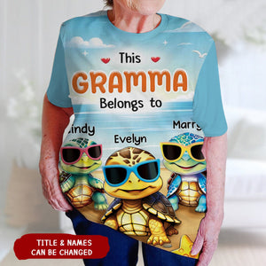 Personalized This Grandma Belongs To Turtle Kids 3D T-shirt