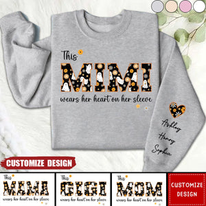 Halloween This Mama Wears Her Heart on Her Sleeve Personalized Sleeve Printed Sweatshirt