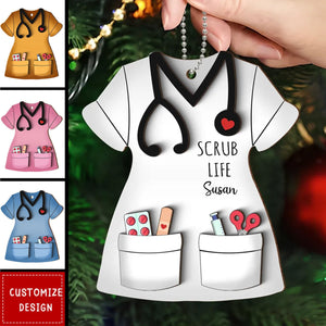 Nurse Scrub Life Personalized 2-Layer Wooden Ornament, Medical Christmas Ornament Gift For Nurses