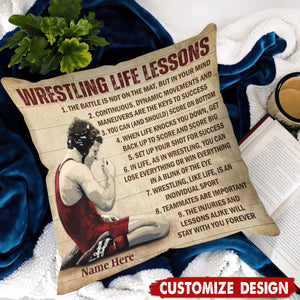 Personalized Wrestling Life Lessons Pillow-Gift For Wrestling Lovers