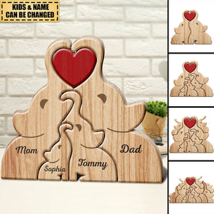 Love Elephant Family - Gift For Mother, Father, Family - Personalized Wooden Puzzle