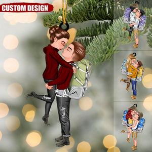 Doll Couple Camping Kissing Hugging, Camping For Life Personalized Ornament