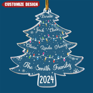 Christmas Tree With Family Names And Led Lights - Personalized Acrylic Ornament - 2024 New Release