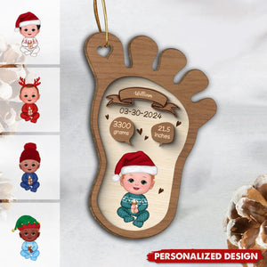 2024 New Release Footprint Baby Birth Christmas-Personalized Wooden Ornament