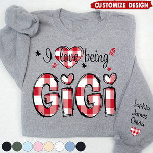 Personalized I love being Grandma Buffalo Plaid And Grandkids Sweatshirt