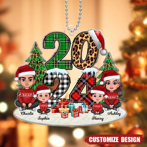 Christmas Family Sitting 2024 Stacked Pattern Personalized Acrylic Ornament