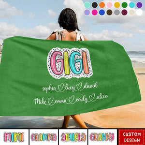 Gift For Grandma With Kids Name Personalized Beach Towel