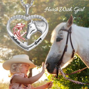 Personalized Girl and Horse Heart Necklace with Engraved Name - Gift for Horse Lovers