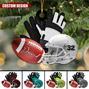 Personalized American Football Helmet With Gloves Christmas Ornament, Gifts For Football Players-2024 New Release