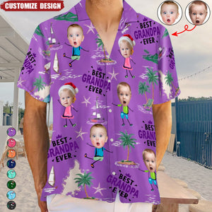 Custom Photo Best Dad Ever Palm Tree And Sailing - Personalized Hawaiian Shirt