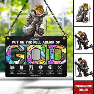 Personalized Warrior of God Put On The Full Armor Of God Ephesians 6-10 Hanging Suncatcher Ornament