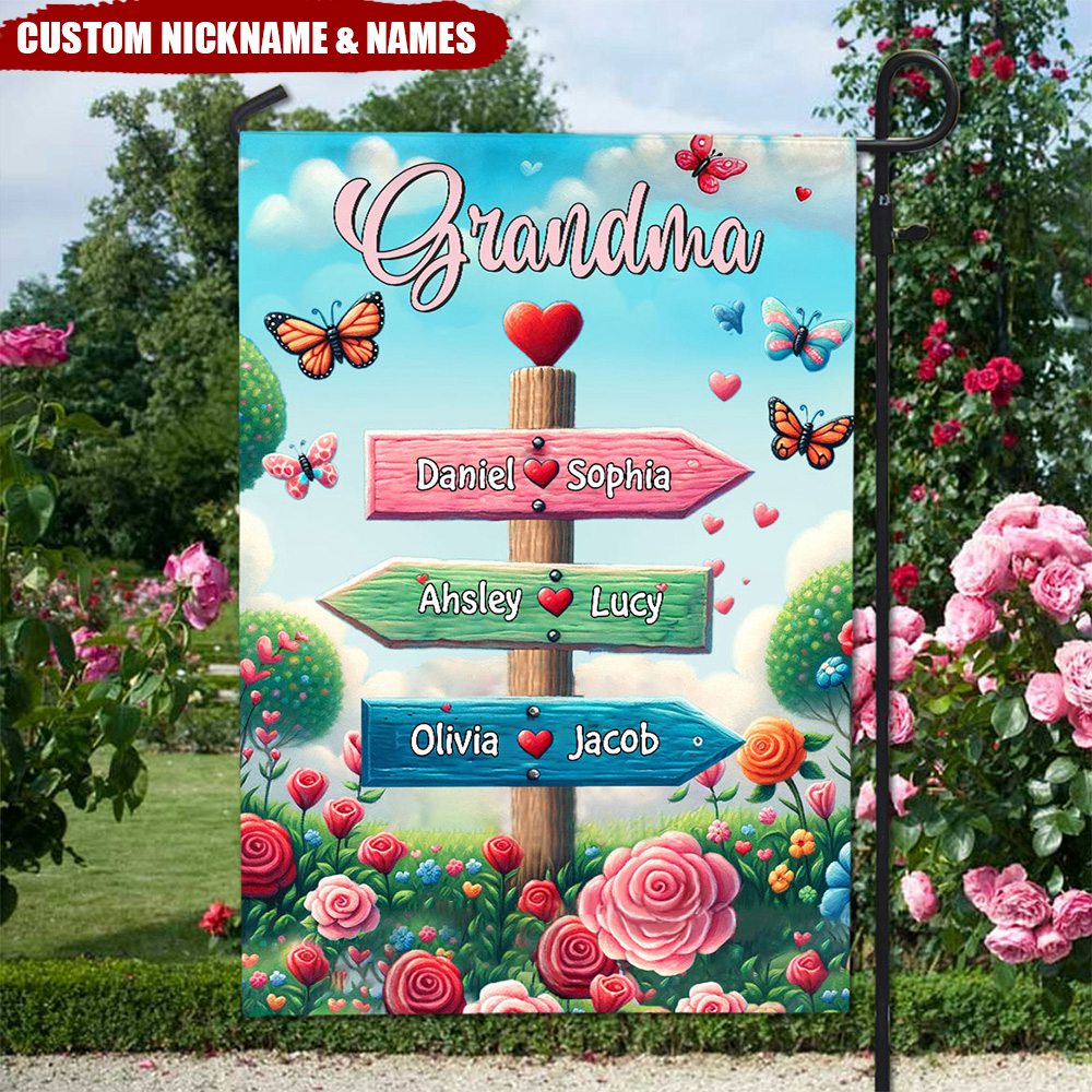 Grandma Butterfly Garden Signpost Personalized Flag