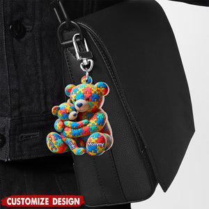 Personalized Gifts For Autism Keychain Bear Mother and Kid