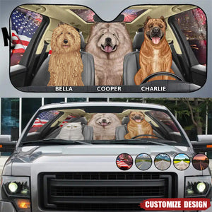 Stars And Stripes Dog On The Drive - Personalized Auto Sunshade