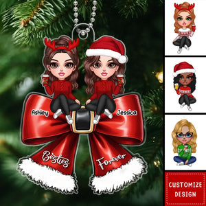 Christmas Red Coquette Bow friends/Bestie/Sisters/Twins Personalized Ornament