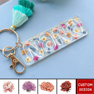 Grandma Mom Birth Month Flowers Personalized 2-Layer Acrylic Keychain