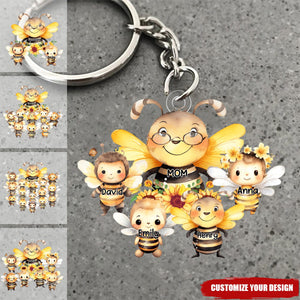 Mama/Nana Bee With Little Kids - Personalized Acrylic Keychain - Gift For Mom, Grandma