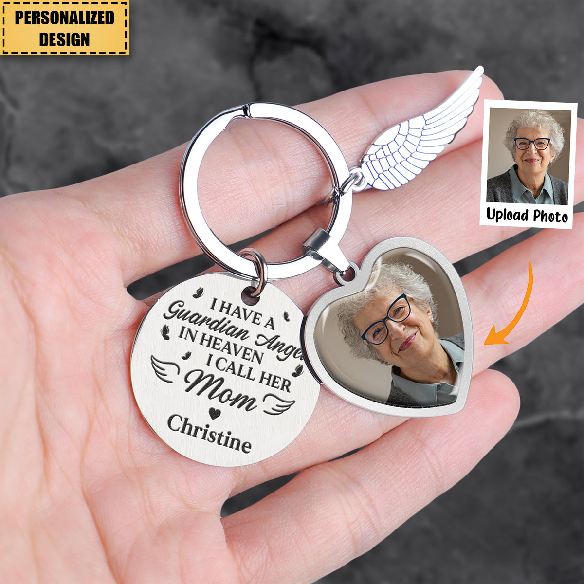 I Have A Guardian Angel In Heaven Memorial Gift-Personalized Photo Keychain