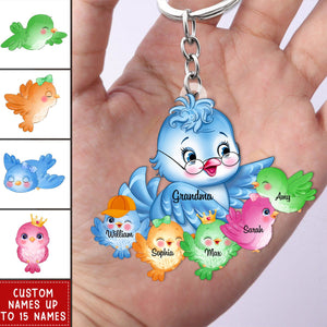 Personalized Nana/Mom Bird WIth Little Kids Acrylic Keychain-Gift For Mother's day