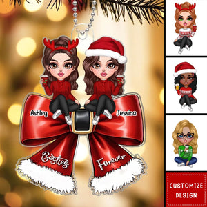 Christmas Red Coquette Bow friends/Bestie/Sisters/Twins Personalized Ornament