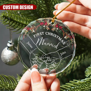 2024 New Release - Holding Hands First Christmas Couple - Personalized Circle Glass Ornament