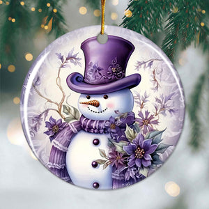 Welcome Winter Purple Christmas Snowman Ornament