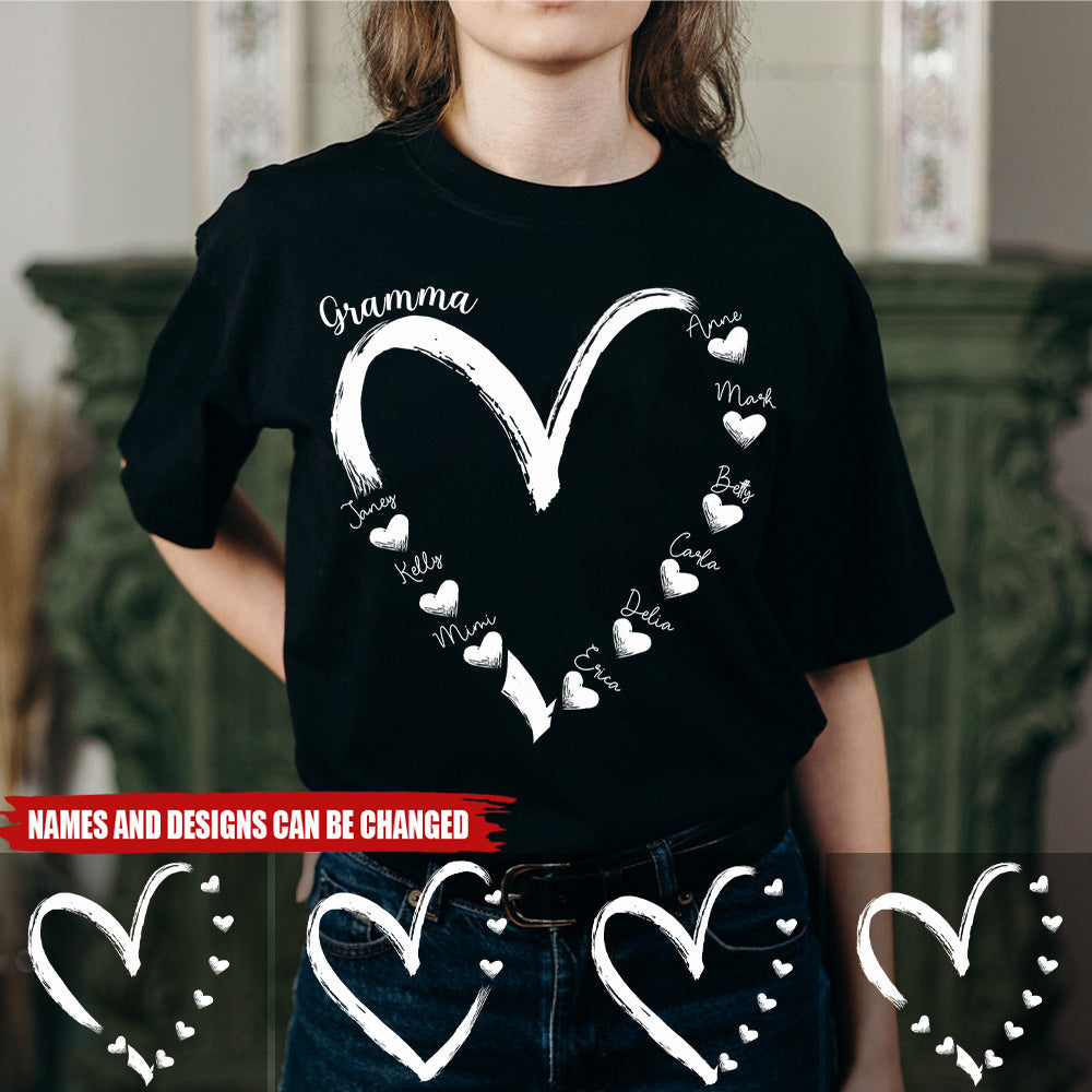 Personalized Grandma Nana Mama Heart Kids Shirt